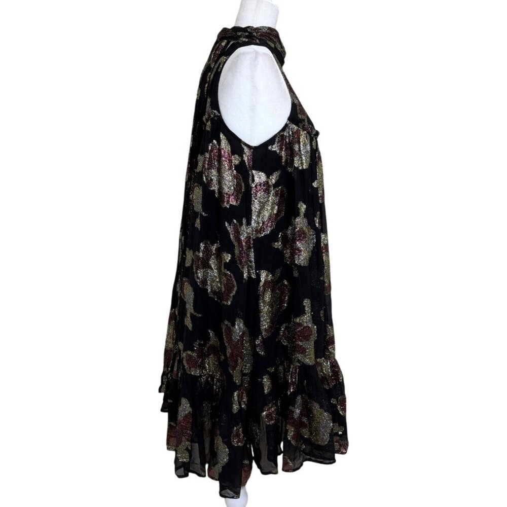 Anthropologie Maeve Metallic Floral Swing Dress Halter Evening Cocktail Size S N - Picture 3 of 8